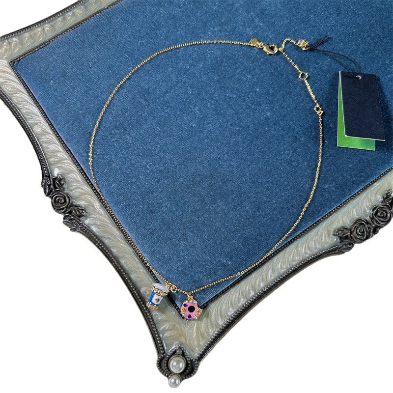 24K Solid Gold Plated Diamond Necklace With Ice Cream Donuts Pendant