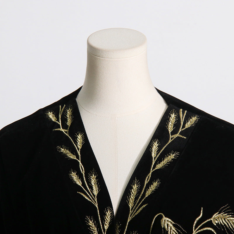Velvet Wheat Embroidery Mini Dresses
