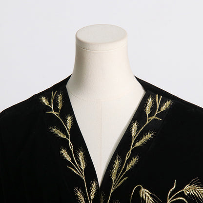 Velvet Wheat Embroidery Mini Dresses