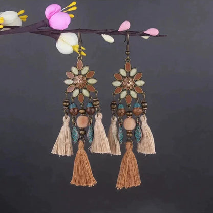 Vintage Jewelry Feather Tassel Earrings Bohemian Chandelier Earrings