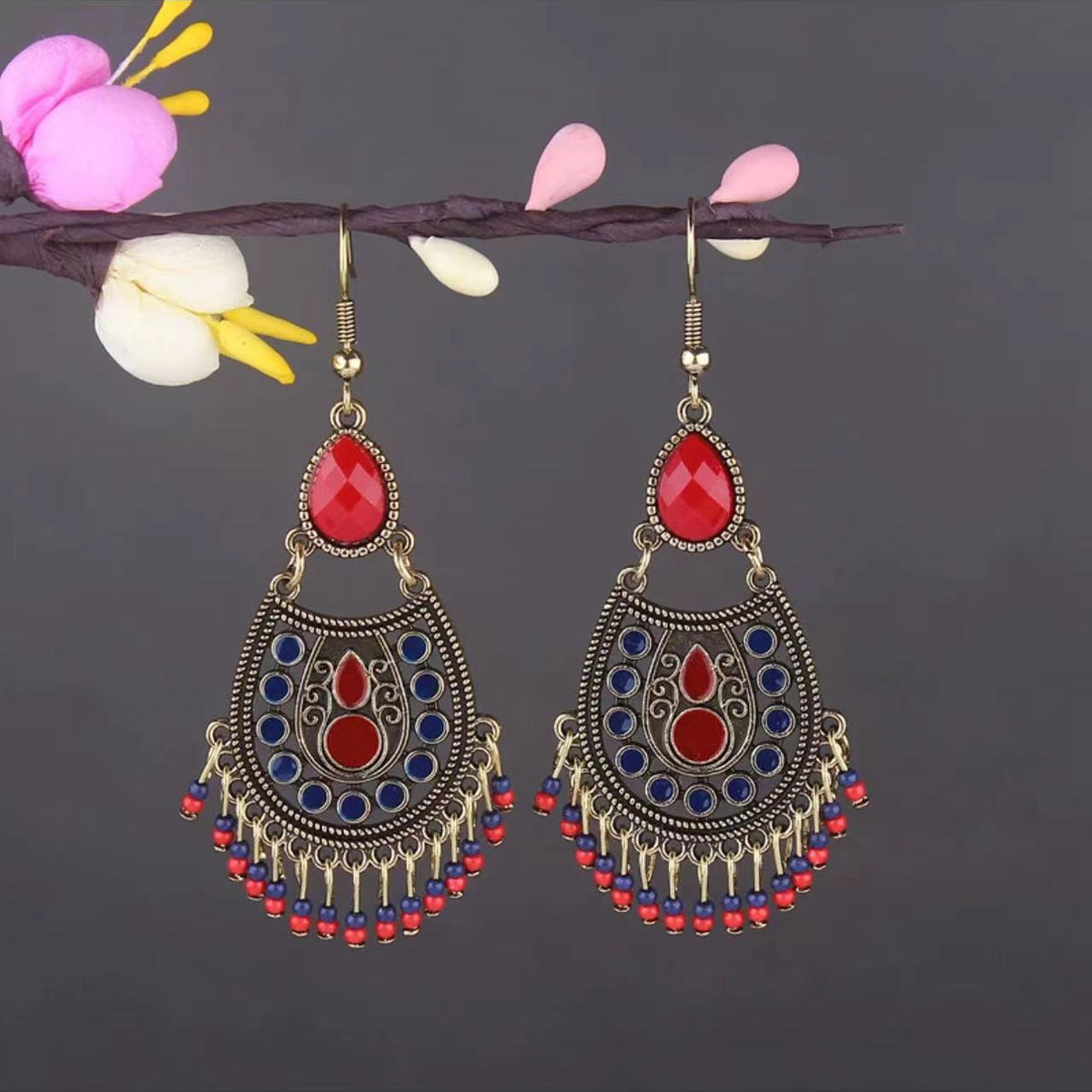 Vintage Jewelry Feather Tassel Earrings Bohemian Chandelier Earrings