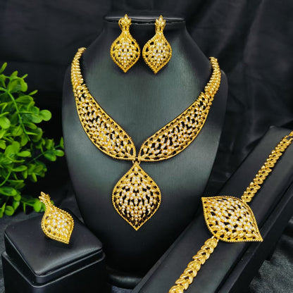 Vintage Jewelry Set 24k Gold Plated Necklace Diamond Bracelet Earrings Set