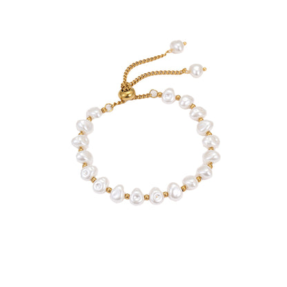 18k Gold Plated Pearls Bracelet Earrings Gorgeous Baroque Jewelry Set