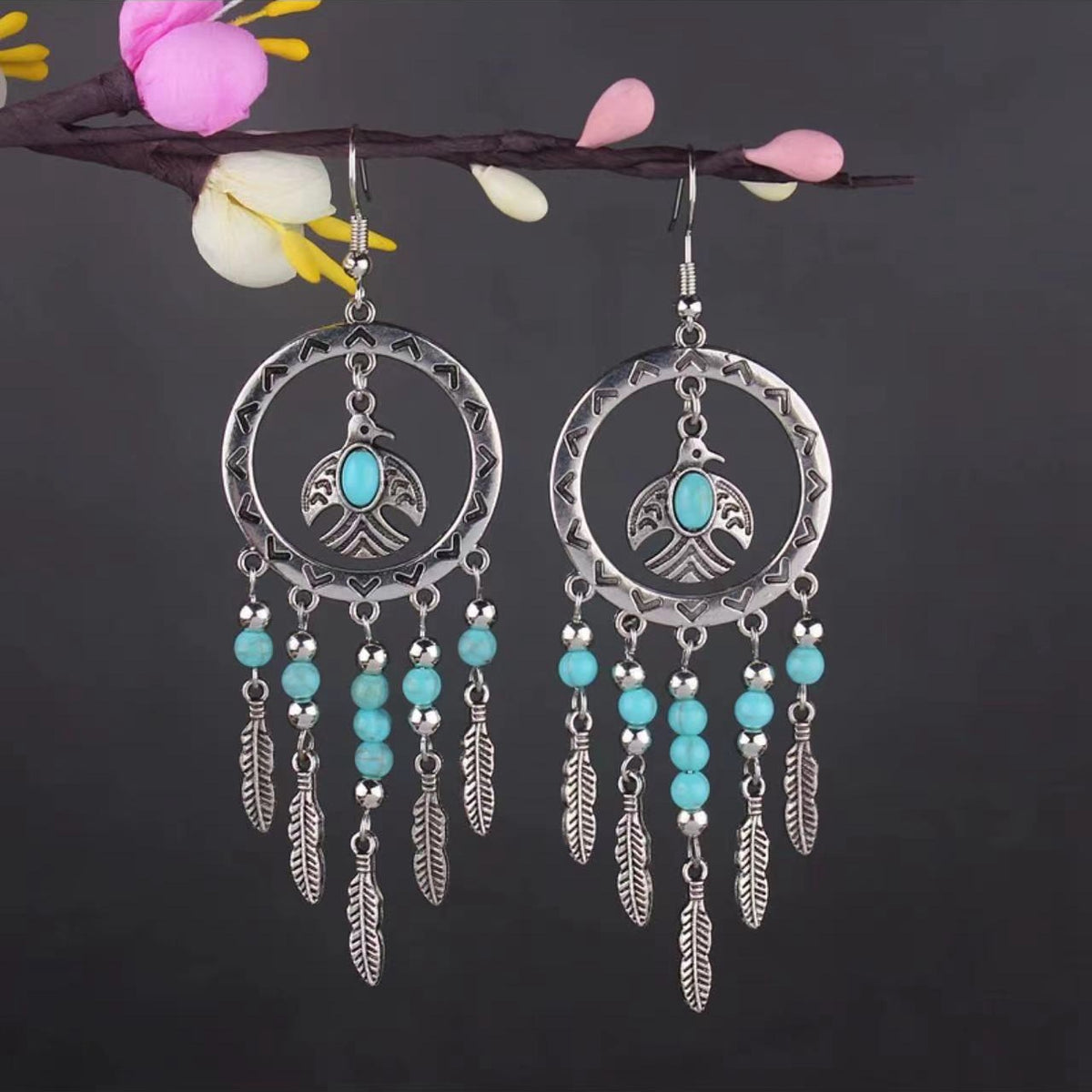 Vintage Jewelry Feather Tassel Earrings Bohemian Chandelier Earrings