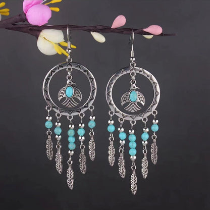 Vintage Jewelry Feather Tassel Earrings Bohemian Chandelier Earrings