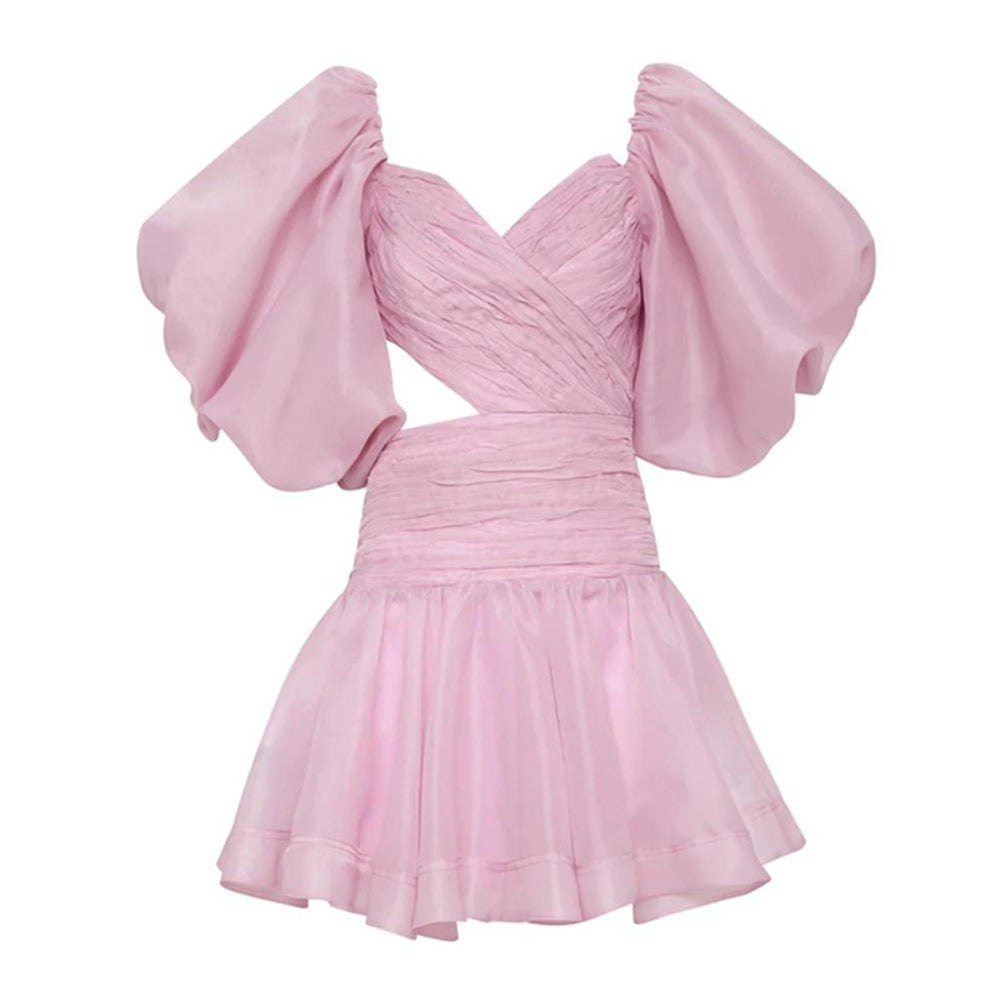 Party Puff Bubble Sleeve Skater Mini Dresses