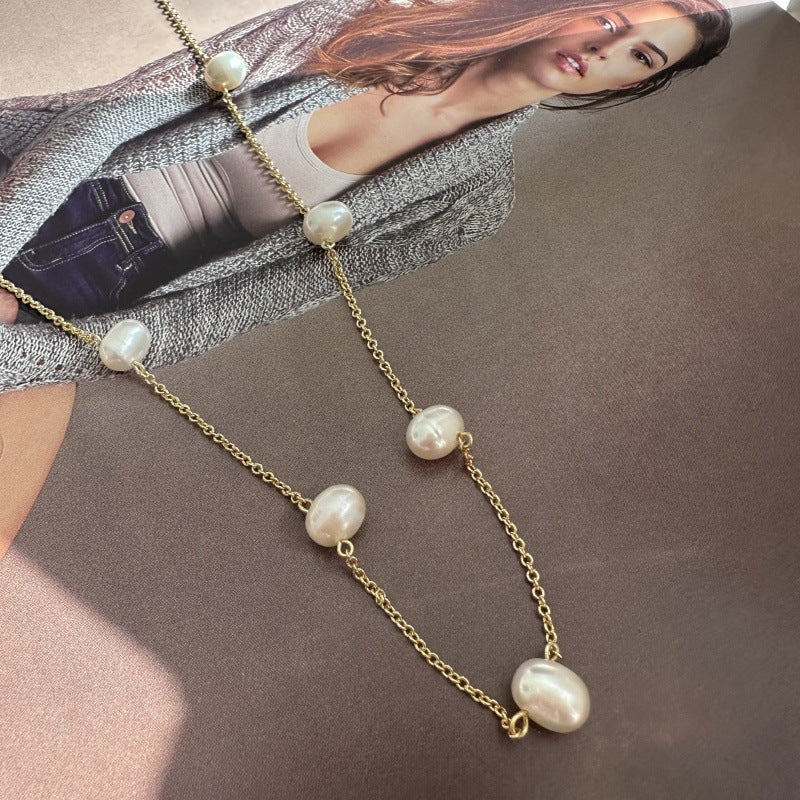 24K Gold Plated Hypoallergenic Brass Chain Freshwater Pearls Necklace