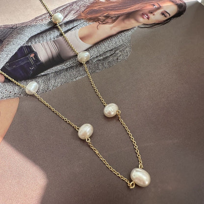 24K Gold Plated Hypoallergenic Brass Chain Freshwater Pearls Necklace