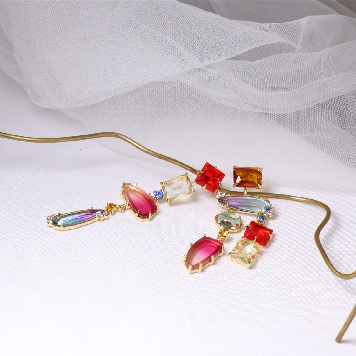 24K Solid Gold Plated Asymmetric Earrings Baroque Geometric Style