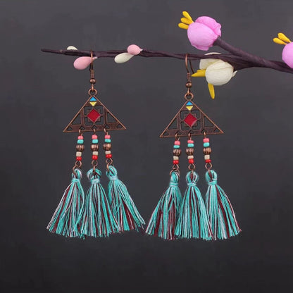 Vintage Jewelry Feather Tassel Earrings Bohemian Chandelier Earrings