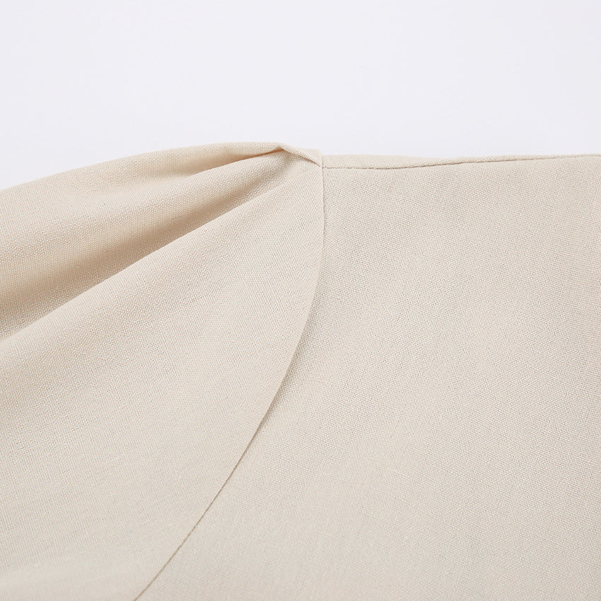 Backless Work It Bubble Sleeve Linen Midi Dresses