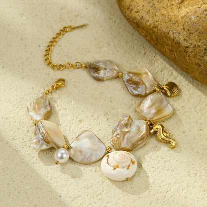 18k Gold Plated Titanium Steel Bracelet Gorgeous Shell Jewelry