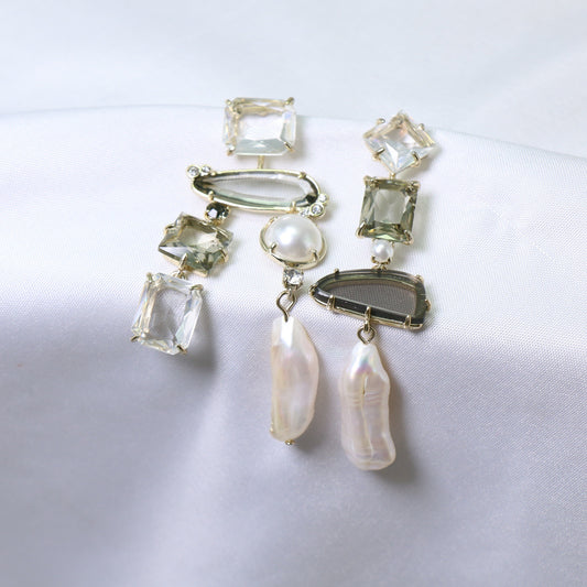 24K Solid Gold Plated Asymmetric Pearl Earrings Baroque Style