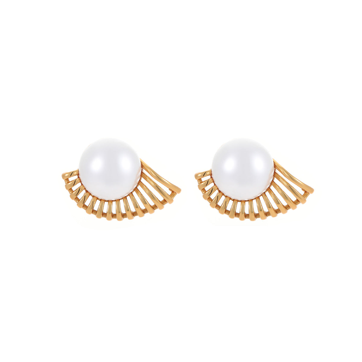 Vintage Elegant 18k Gold Plated Earrings Gorgeous Titanium Pearls Jewelry
