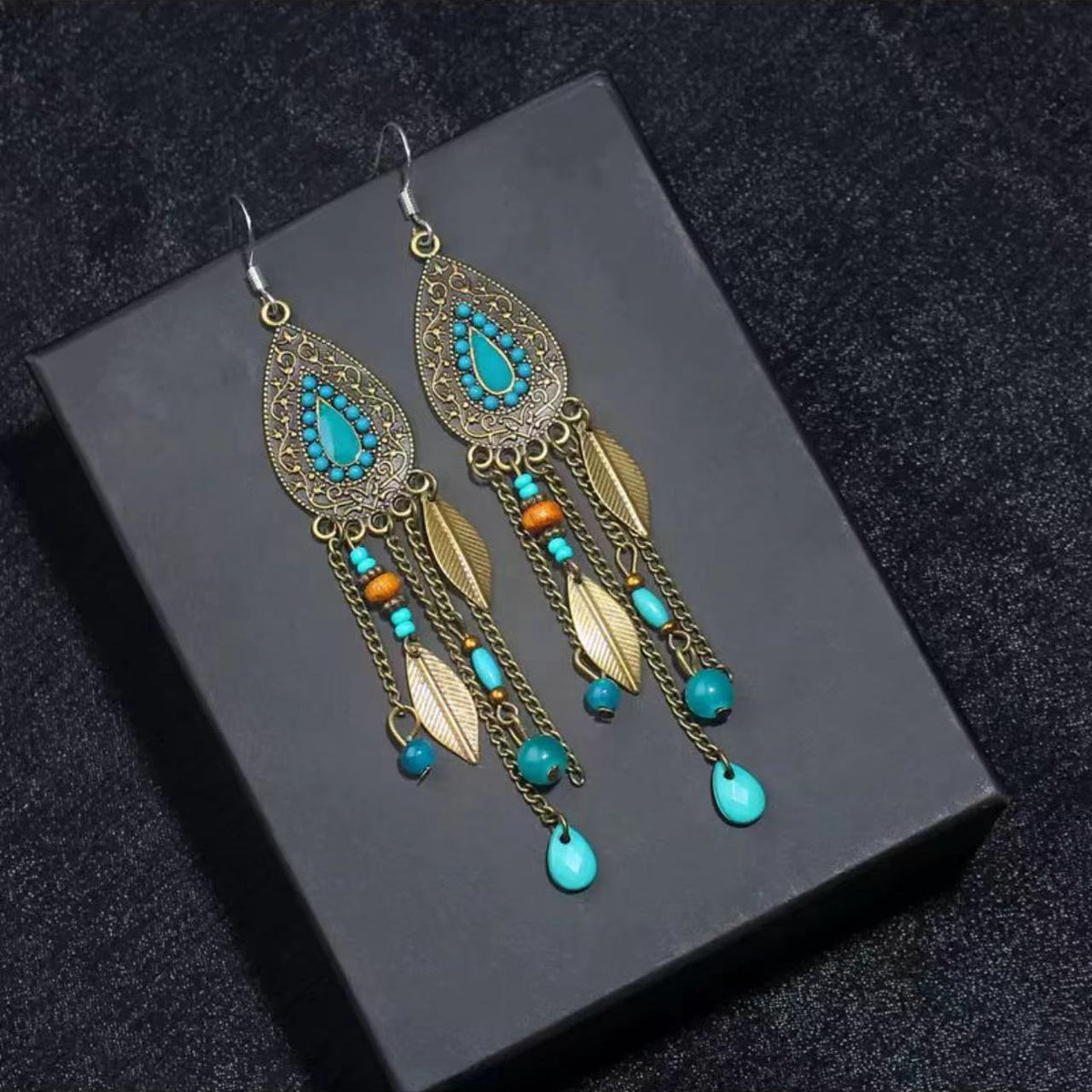 Vintage Jewelry Feather Tassel Earrings Bohemian Chandelier Earrings
