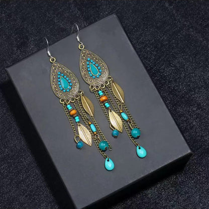 Vintage Jewelry Feather Tassel Earrings Bohemian Chandelier Earrings
