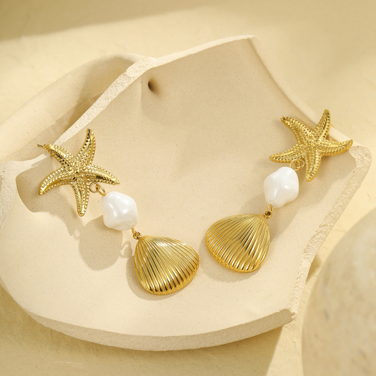 18k Gold Plated Starfish Drop Earrings Gorgeous Jewelry