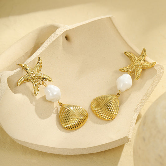 18k Gold Plated Starfish Drop Earrings Gorgeous Jewelry