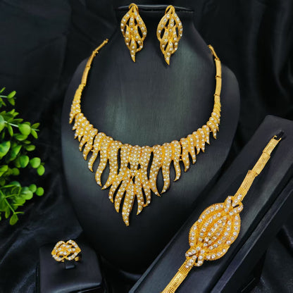 Vintage Jewelry Set 24k Gold Plated Necklace Diamond Bracelet Earrings Set
