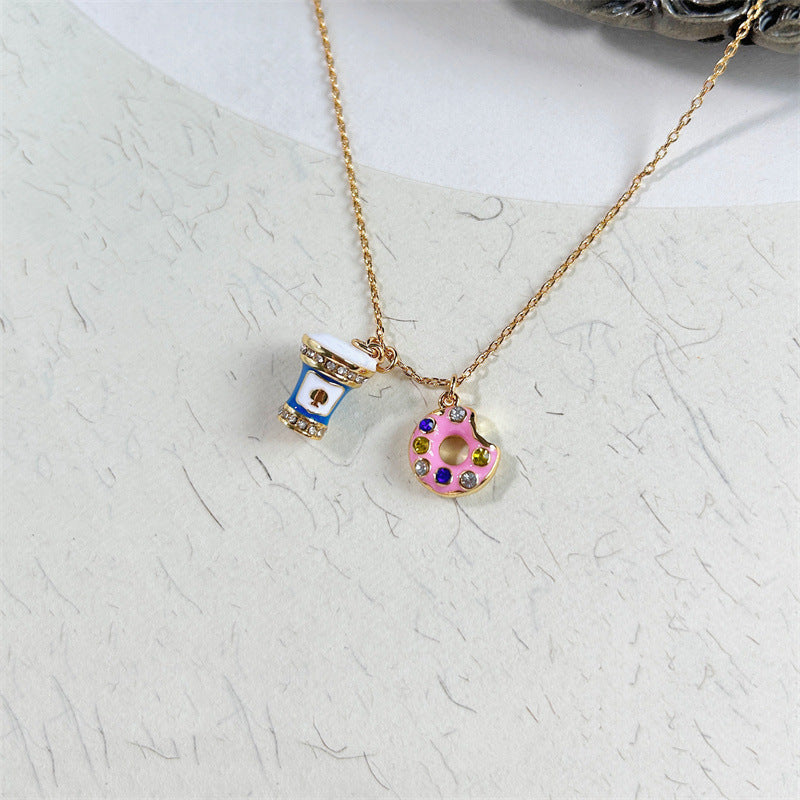 24K Solid Gold Plated Diamond Necklace With Ice Cream Donuts Pendant
