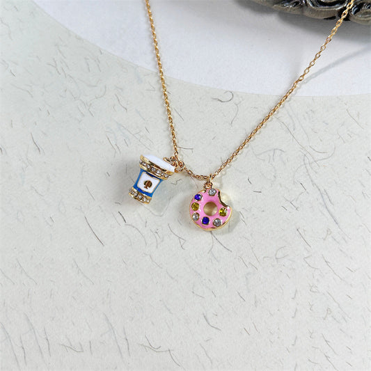 24K Solid Gold Plated Diamond Necklace With Ice Cream Donuts Pendant