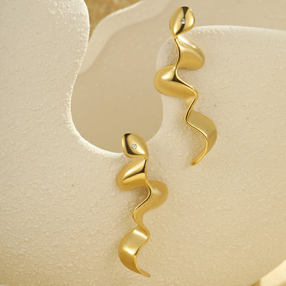 18k Gold Plated Snake Drop Earrings Gorgeous Jewelry