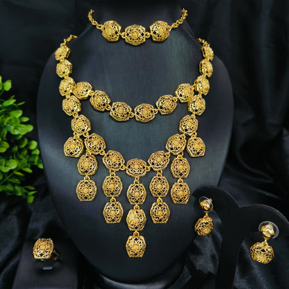 Vintage Jewelry Set 24k Gold Plated Necklace Diamond Bracelet Earrings Set
