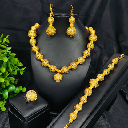 Vintage Jewelry Set 24k Gold Plated Necklace Diamond Bracelet Earrings Set