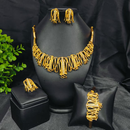 Vintage Jewelry Set 24k Gold Plated Necklace Diamond Bracelet Earrings Set