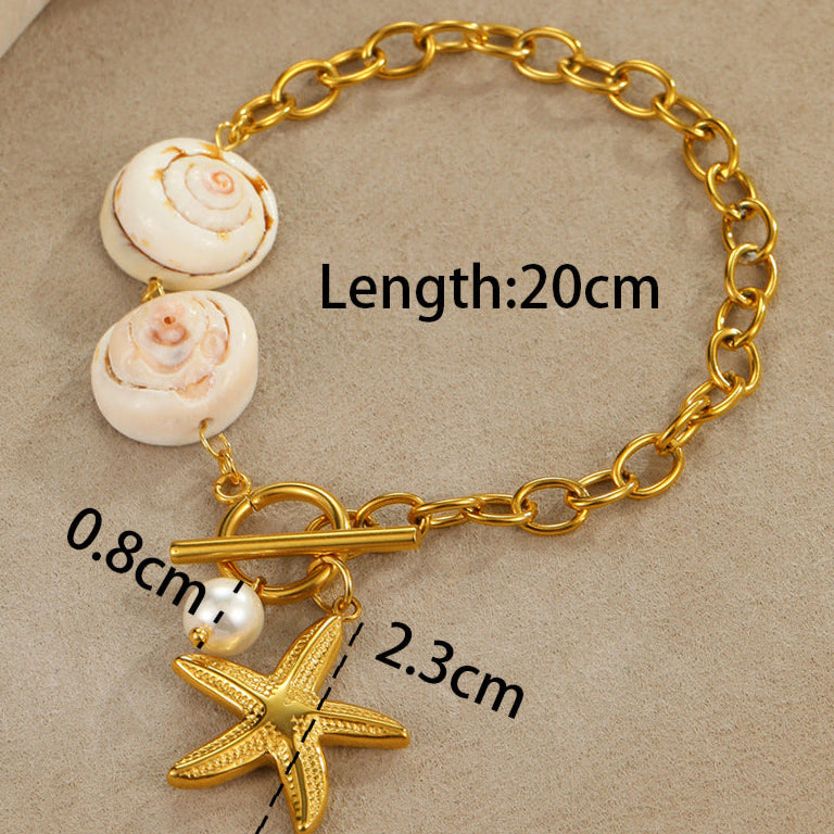 18k Gold Plated Titanium Steel Bracelet Gorgeous Shell Jewelry