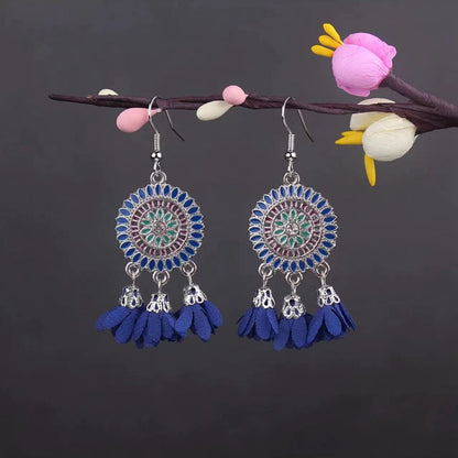 Vintage Jewelry Feather Tassel Earrings Bohemian Chandelier Earrings