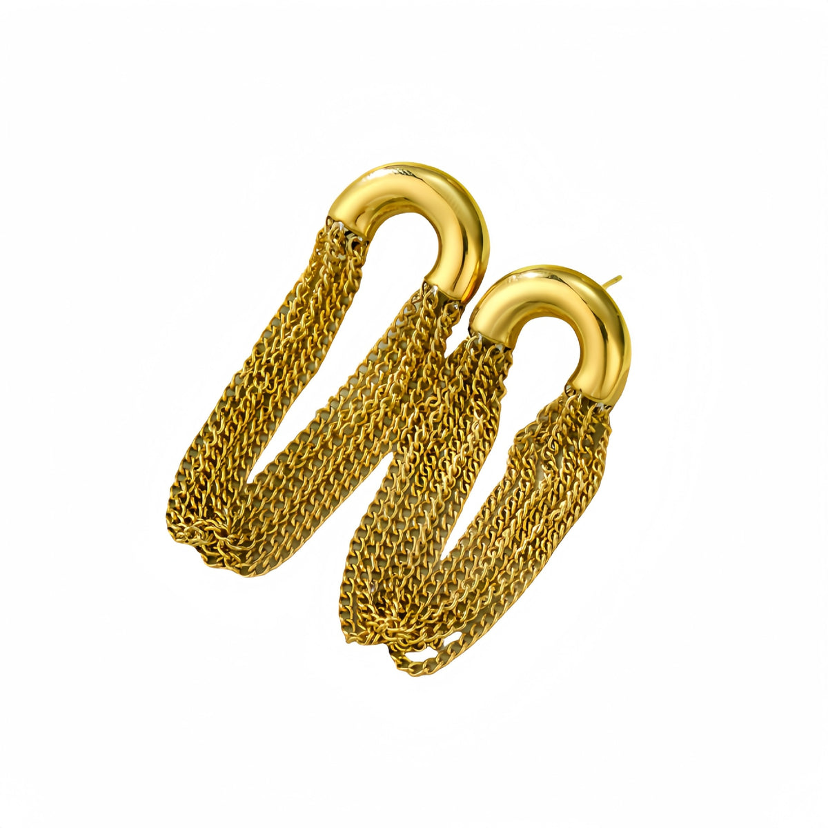 18k Gold Plated C-shaped Titanium Tassel Earrings