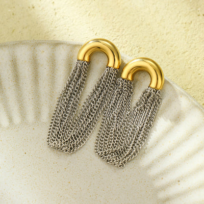 18k Gold Plated C-shaped Titanium Tassel Earrings