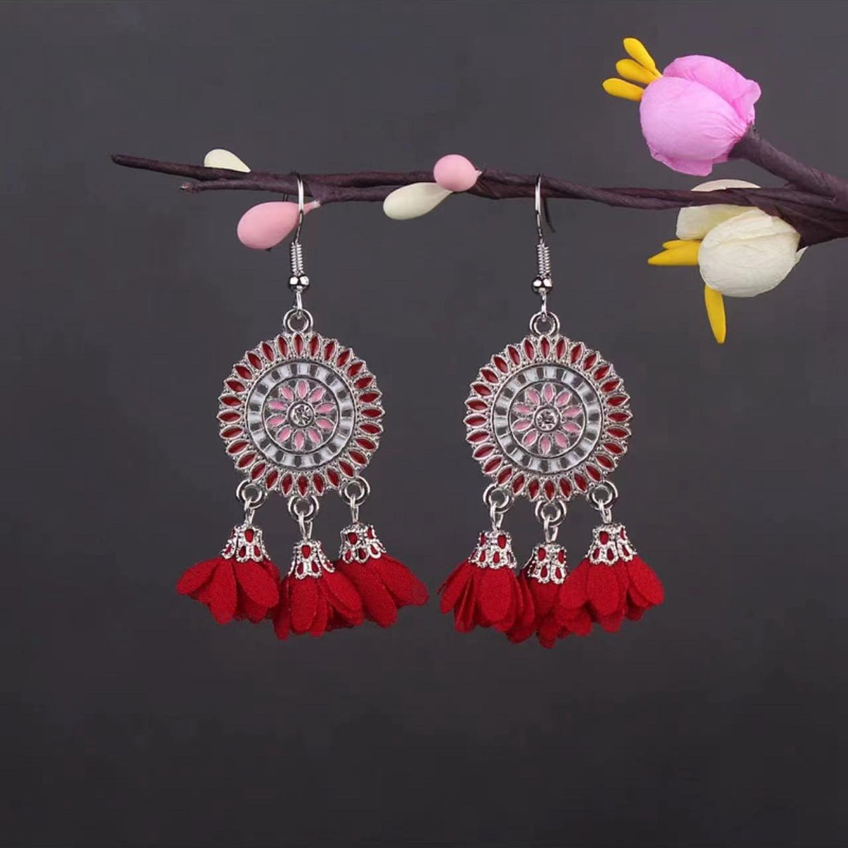 Vintage Jewelry Feather Tassel Earrings Bohemian Chandelier Earrings
