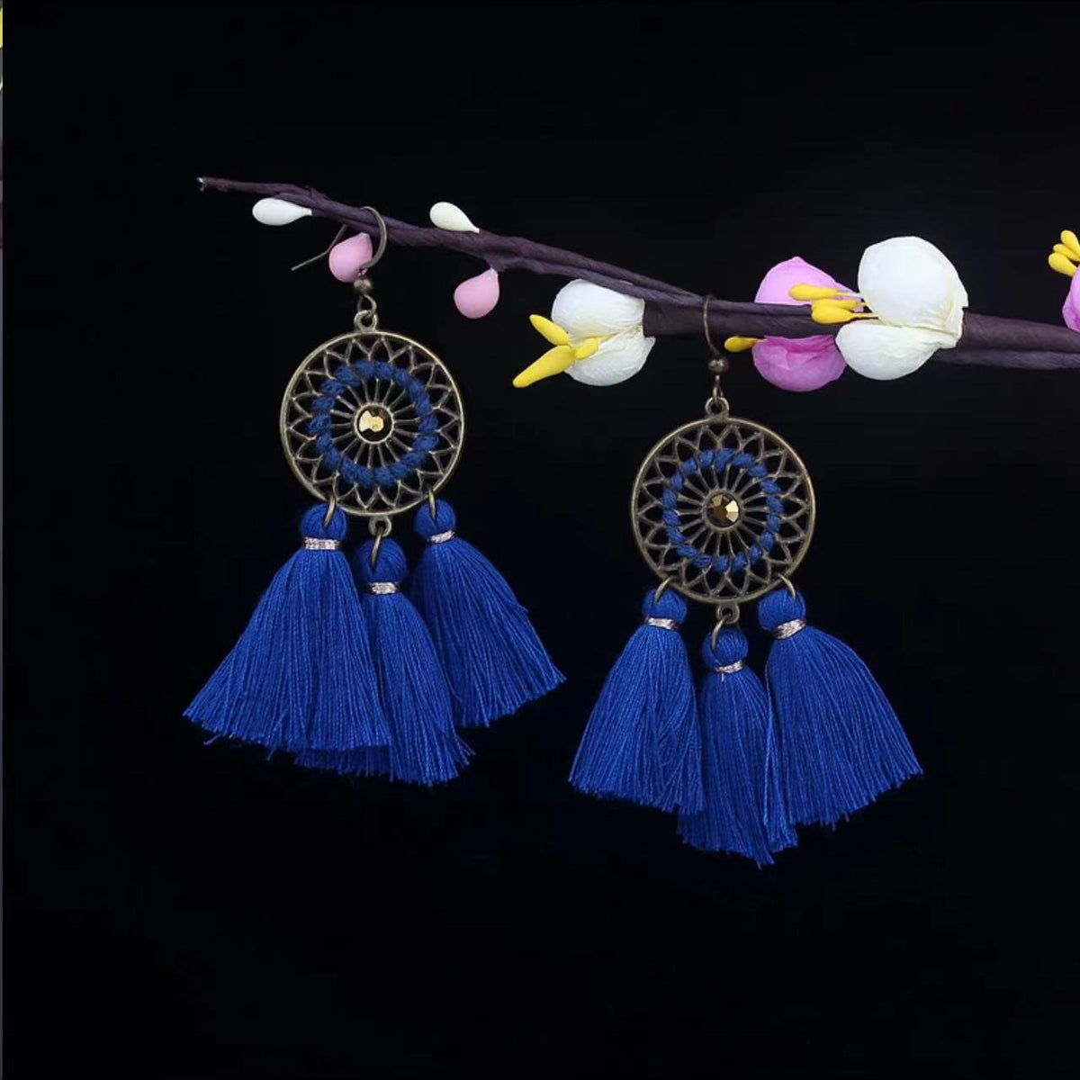 Vintage Jewelry Feather Tassel Earrings Bohemian Chandelier Earrings