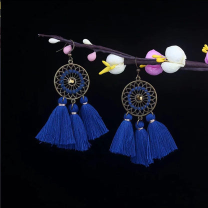Vintage Jewelry Feather Tassel Earrings Bohemian Chandelier Earrings