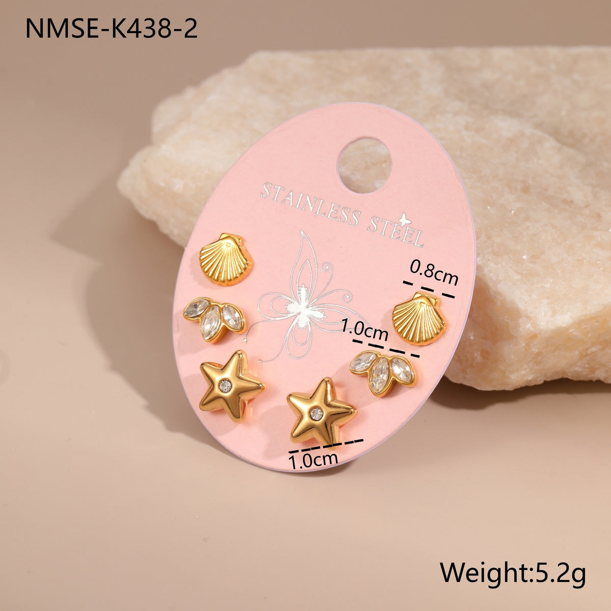 18k Gold Plated Diamonds Stainless Earrings Gorgeous 3-In-1 Jewelry Set
