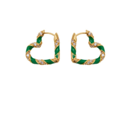 Gorgeous Enamel Heart Sparkling Earrings Hypoallergenic Vintage Jewelry