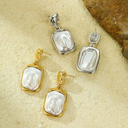 Vintage Baroque 18k Gold Plated Earrings Gorgeous Geometric Pearls Pendant