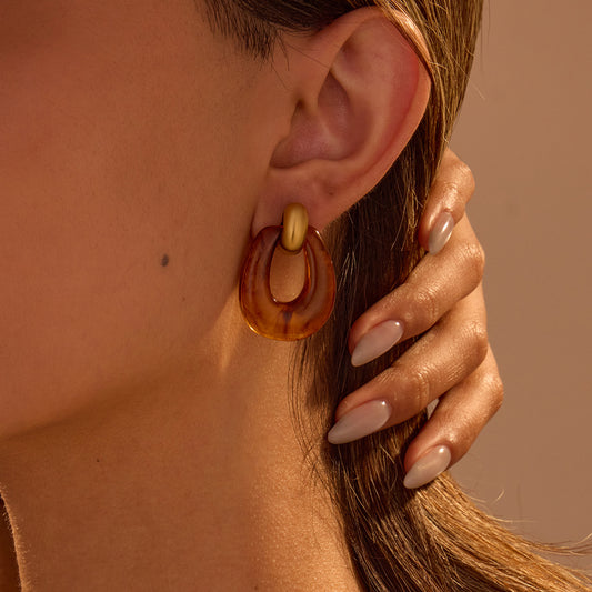 18k Gold Plated Resin Hoops Earrings Gorgeous Titanium Jewelry