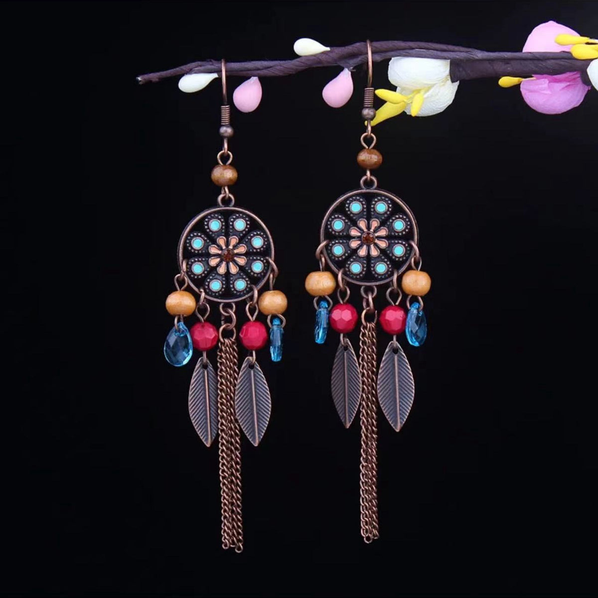 Vintage Jewelry Feather Tassel Earrings Bohemian Chandelier Earrings