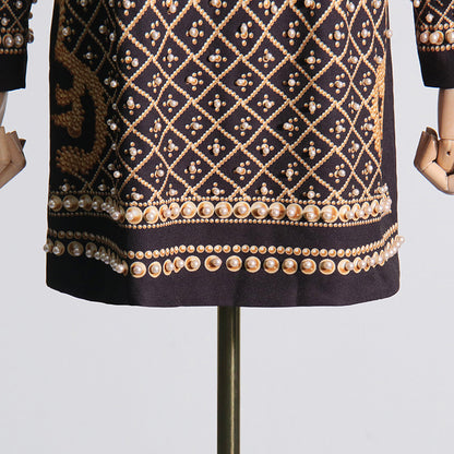 Party Turtleneck Beaded Floral Bodycon Mini Dresses
