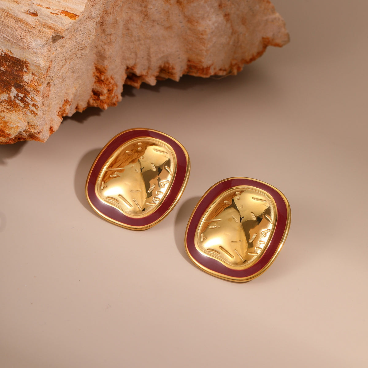18k Gold Plated Stainless Steel Stud Earrings Gorgeous Vintage Jewelry