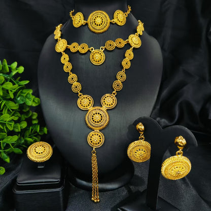 Vintage Jewelry Set 24k Gold Plated Necklace Diamond Bracelet Earrings Set