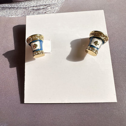 24K Solid Gold Plated Diamond Earrings With Enamel Ice Cream Donuts Pendant