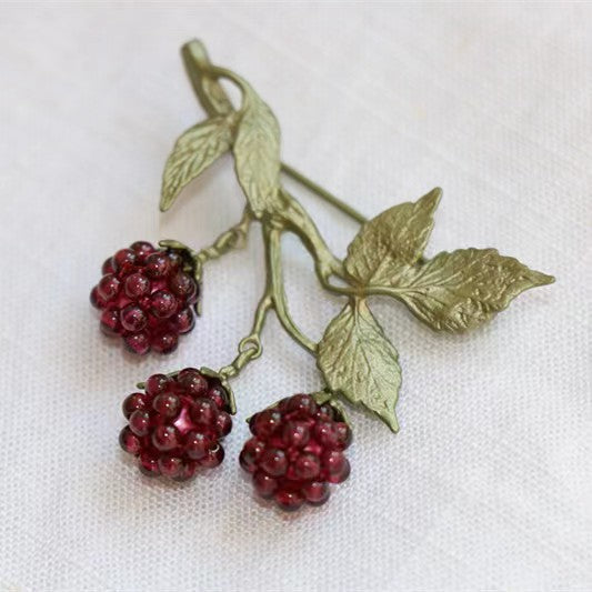 24K Solid Gold Plated Hypoallergenic Brooch With Genuine Garnet Gems