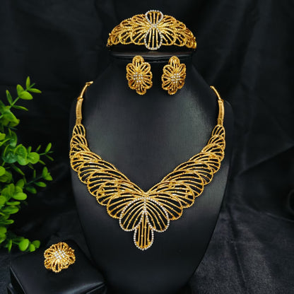 Vintage Jewelry Set 24k Gold Plated Necklace Diamond Bracelet Earrings Set