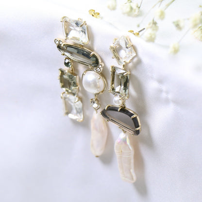 24K Solid Gold Plated Asymmetric Pearl Earrings Baroque Style