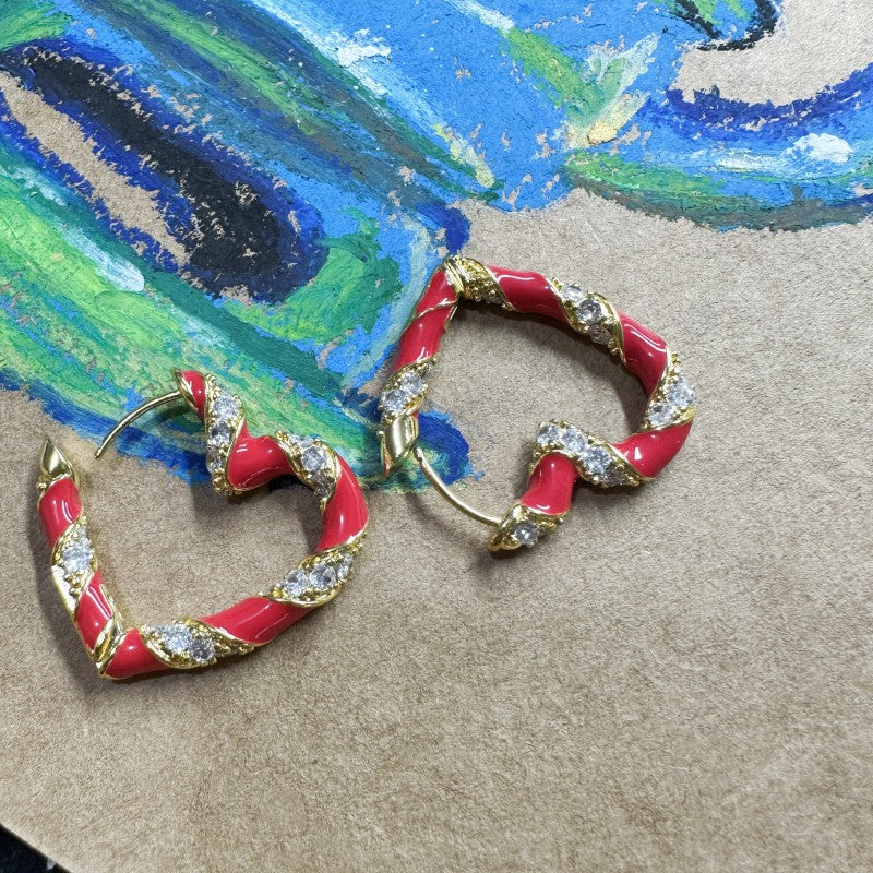 Gorgeous Enamel Heart Sparkling Earrings Hypoallergenic Vintage Jewelry