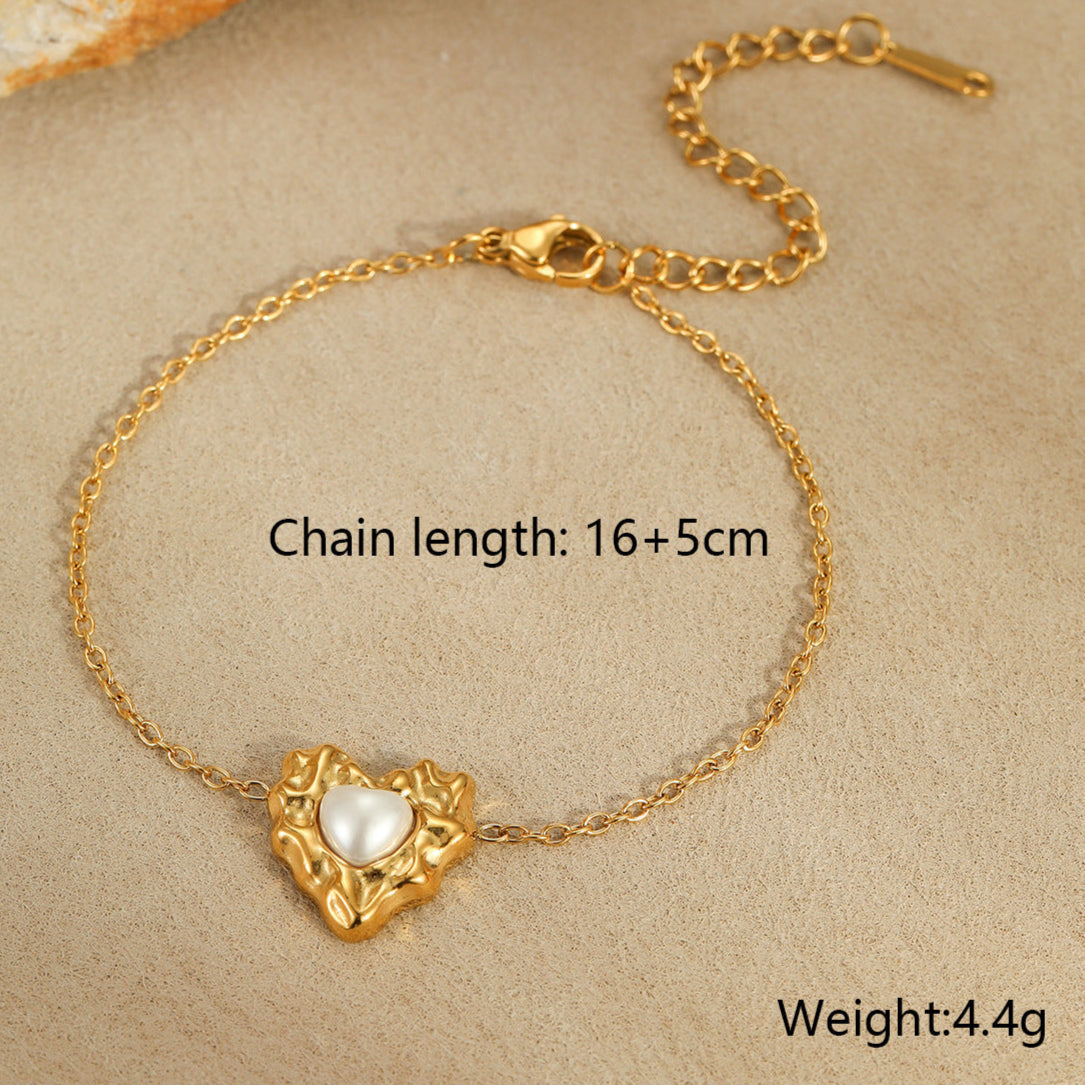 18k Gold Plated Necklace Bracelet Irregular Heart Pearl Earrings Gorgeous Jewelry Set